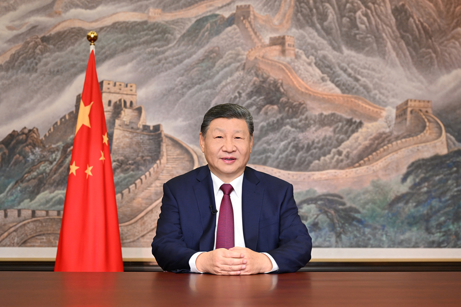 2026年新年前夕，國(guó)家主席習(xí)近平通過(guò)中央廣播電視總臺(tái)和互聯(lián)網(wǎng)，發(fā)表二〇二六年新年賀詞。新華社記者 燕雁 攝